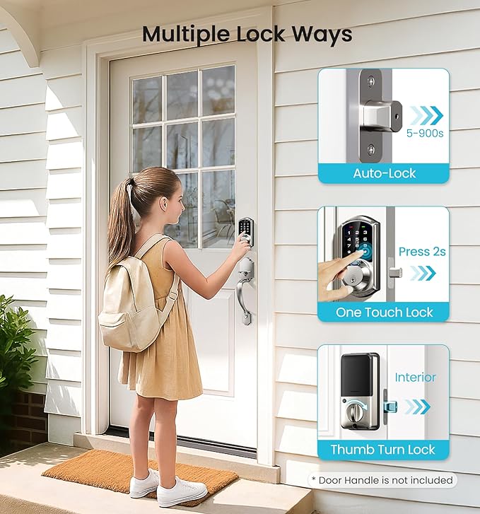 Veise VE07 Fingerprint Smart Door Lock, 7-in-1 Keyless Entry Deadbolt with App Control, Electronic Digital Touchscreen Keypad, Biometric Smart Locks for Front Door, Auto Lock, Satin Nickel