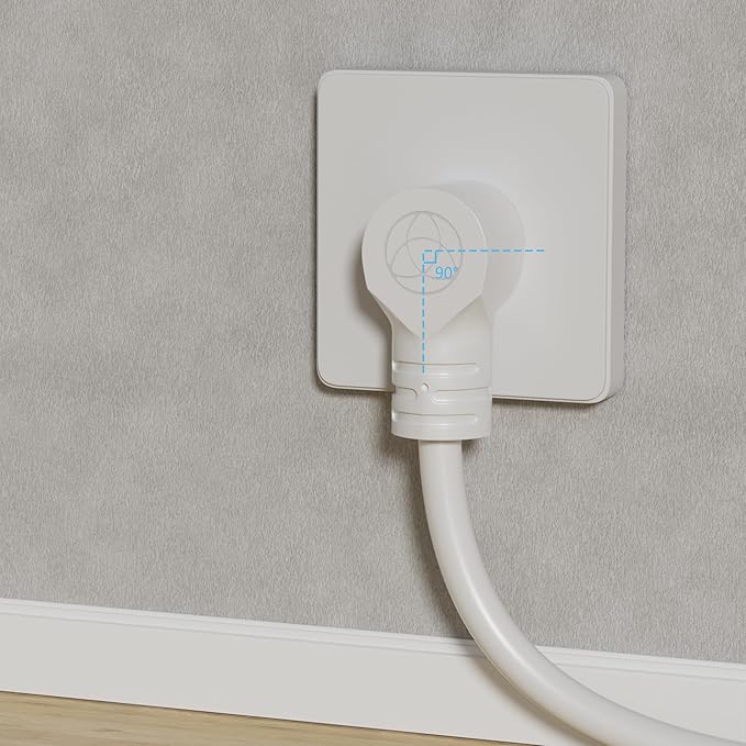 Extension Cord 10 FT, 3 Prong Extension Power Cord, 90 Degree Right Angle Plug Design, 16/3 Gauge Flexible Cold, 13A 1625W 16AWG, Save Space 3 Prong Electric Cord, ETL, White Cable with 25 Cable Ties