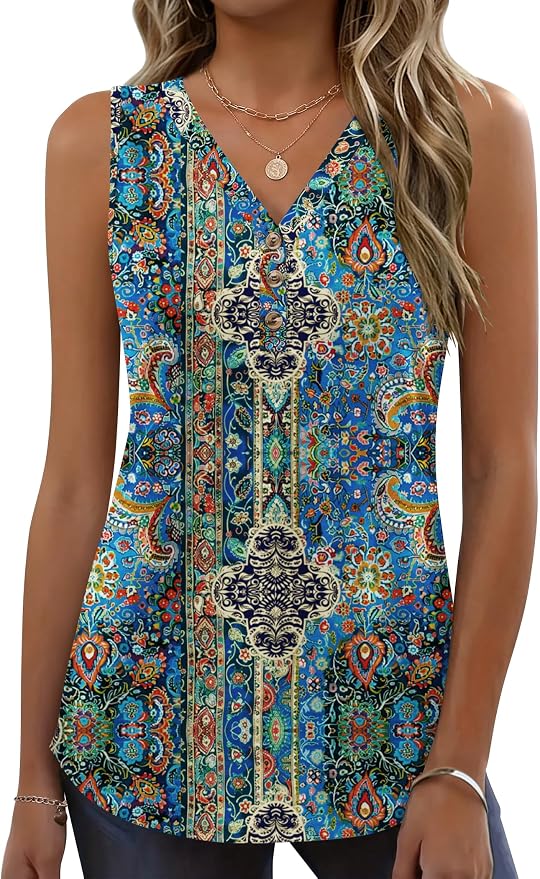 Zeagoo Tank Tops for Women 2026 Summer Top Henley Shirts Dressy Casual Loose Fit V-Neck Button Down Sleeveless Tshirt Blouse