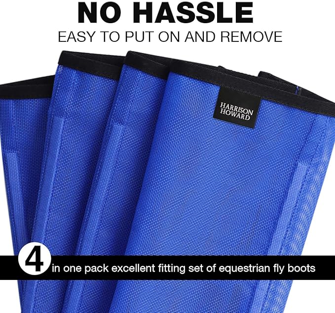 Harrison Howard Loose-Fitting Horse Fly Leggings Breathable, Tear-Resistant Fine Mesh Leg Guards Stay-on Comfortable Fly Boots (Set of 4) Blue Mini