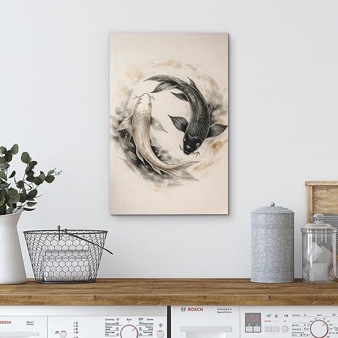 wall26 Canvas Print Wall Art Yin Yang Koi Fish Circle Minimal Asian Inspired Photography Realism Rustic Colorful Multicolor for Living Room, Bedroom, Bathroom - 16"x24"