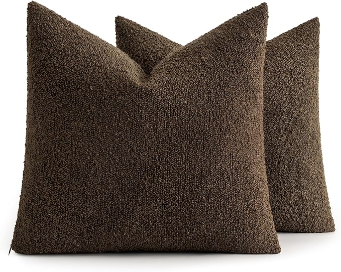 MIULEE 18x18 Decorative Lumbar Boucle Couch Pillow Covers Brown | Set of 2 Textured Neutral Fall Autumn Throw Pillow Covers, Accent Solid Pillowcases, Sofa Living Room Home Decor