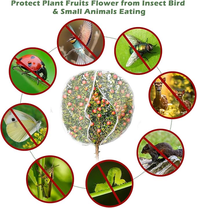 8 x 6.6ft Large Fruits Tree Netting, Garden Mesh Insect Tree Cover with Zipper Drawstring Bird Barrier Net Plant Bags Blueberry Bushes Protection Plant Cover for Prevent Animals Deer Squirrel Bug