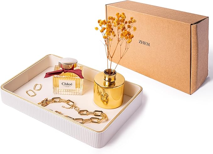 Perfume Tray Valet Tray Night Stand Bedside Organizer| Perfume Organizer Catchall| Perfume Trays for Dresser Vanity Tray for Dresser Countertop| Perfume Holder Nightstand Organizer Women (Beige)