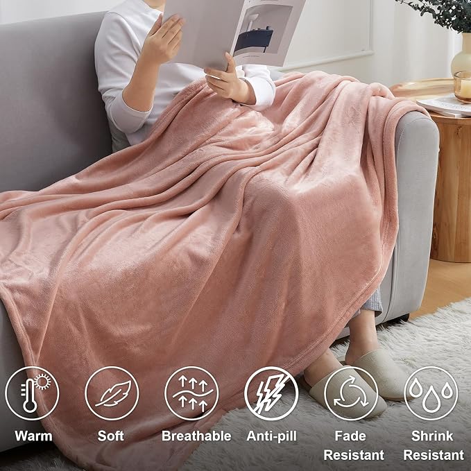 Hansleep Full Dusty Pink Fleece Blanket, Soft Flannel Bed Blanket | Fuzzy Cozy Blanket 84x90 Inches, Multi-use for Bed, Sofa, Couch, Travel, Camping, All Season Warm Lightweight Cover
