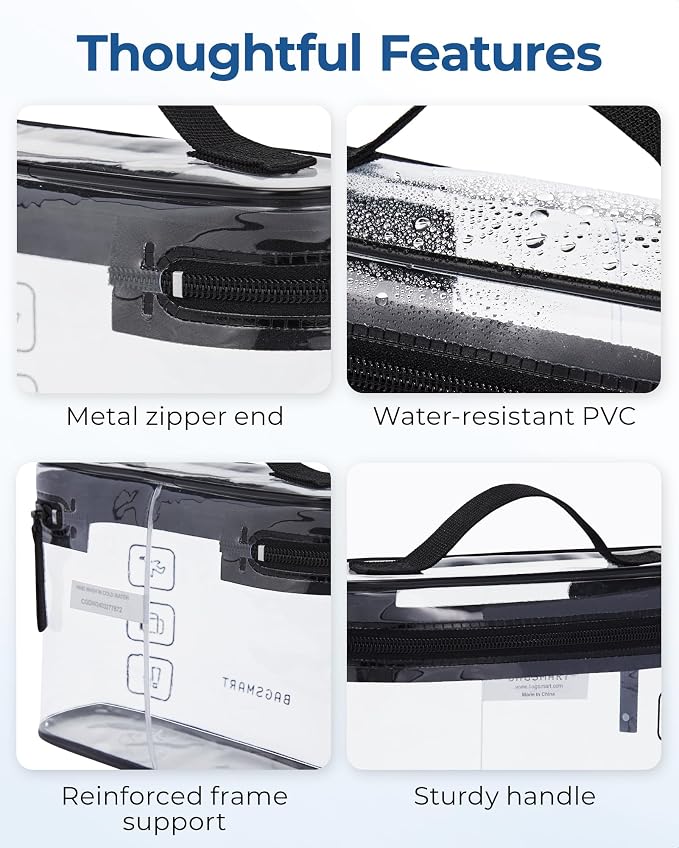 BAGSMART TSA Approved Toiletry Bag, 2 Pack Clear Makeup Cosmetic Bag Organizer, Quart Size Travel Bag for Toiletries, Carry-on Travel Accessories Essentials, Gray-2pcs