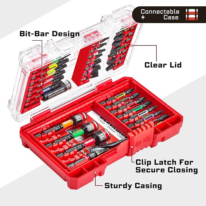 32Pieces Impact Screwdriver Bits Set, Magnetic S2 Steel 1??2?쒺hillips/Square/Torx/Slotted Bits Tips,Impact Bit Holder and Nut Driver Set with Red Storage Box Case