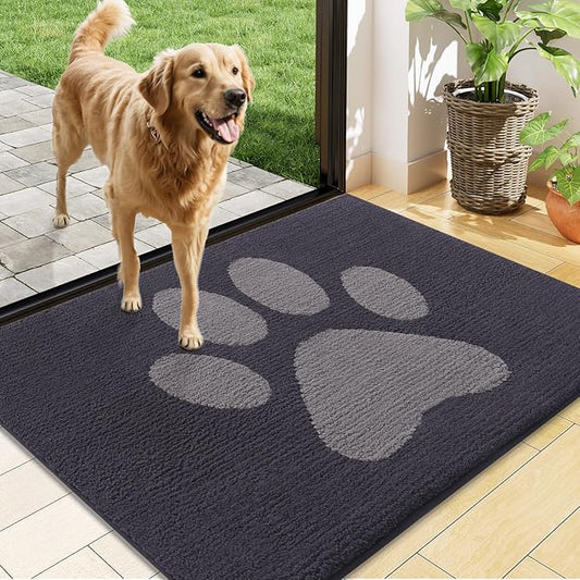 Buganda Dog Door Mat for Muddy Paws, Absorbent Dirt Trapper Non Slip Indoor Doormats, Washable Low-Profile Mat for Mud Dogs, Entryway Carpet for Inside Floor (48x30 Inches, Dark Grey)