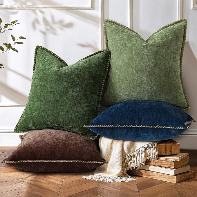 decorUhome Soft Chenille Throw Pillow Covers 12x20 Set of 2 Chocolate | Fall Textured Decorative Throw Pillow Cases Stitched Edge Modern Farmhouse Luxury Boho Velvet for Couch Sofa Bed Home Decor