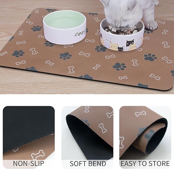 Pet Cat Dog Food Mat Non Slip Mat for Dog Water Bowl Mat Quick Dry Absorbent Cat Feeding Mat, 24 * 16.9 in, Red