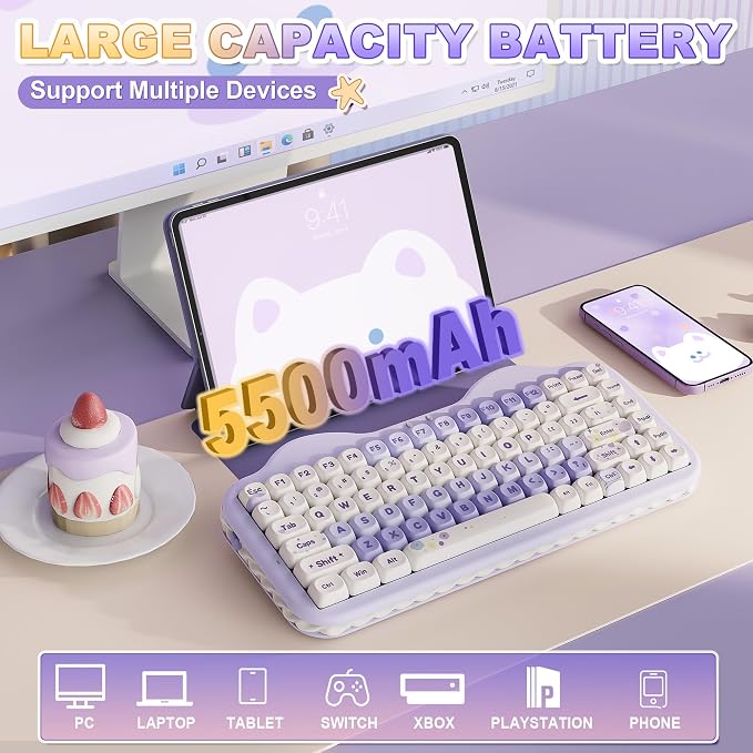 YUNZII C75 Cute 75% Wireless Mechanical Keyboard (Purple, Milk V2 Switch) | Creamy Cake Keyboard, BT5.0/2.4G/USB-C, Hot-Swap, NKRO, PBT MOA Keycaps,5500mAh RGB Gasket Mount for Mac/Win/Gaming/Office