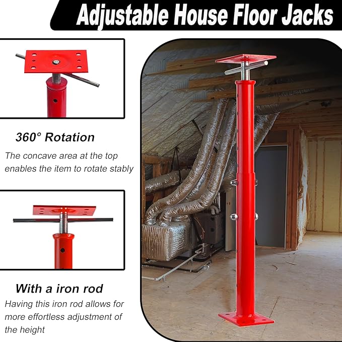 House Floor Jacks, 19"-38" Heavy Duty Screw House Jack, Basement Floor Jacks Post Pole House Jacks for Lifting & Leveling, Telescoping Support Jacks for Beam Repair and Crawl Space Shoring