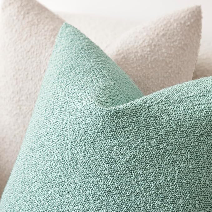 Foindtower Pack of 2 Textured Boucle Throw Pillow Covers Accent Solid Pillow Cases Cozy Soft Decorative Couch Cushion Case for Couch Chair Sofa Bedroom Living Room Home Decor 18x18 Inch Aqua Blue