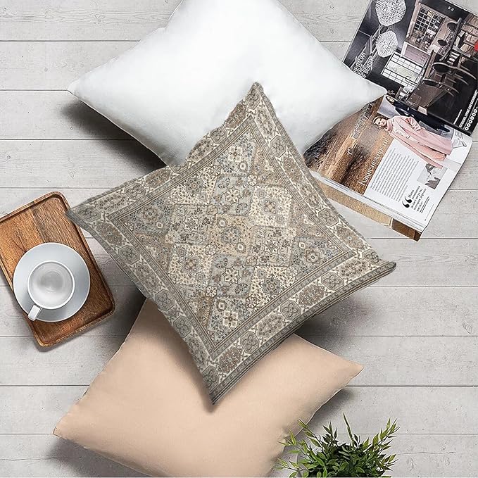 Boho Floral Throw Pillow Covers 16x16 inch Set of 2,Grey Boho Rug Geometric Floral Pattern Decor Double Sided Pattern Cushion Cover Soft Pillow Case Living Sofa Room Bed Square Pillow Cover