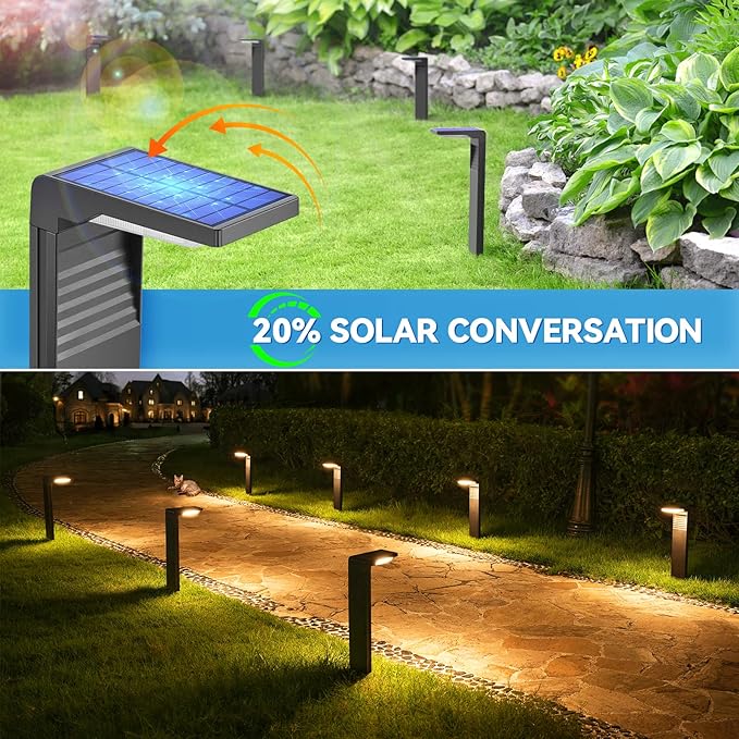 Solar Pathway Lights 8 Pack with Warm White and Cool White Mode, Modern Solar Path Lights Outdoor Waterproof, Perfect Solar Lights for Backyard, Lawn, Driveway, Walkway, Garden Decorative.
