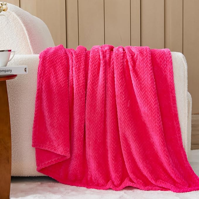 NEWCOSPLAY Fleece Leaves Pattern Queen Blanket, Dark Rose Red, 90"x90" | Super Soft Throw Blanket, Lightweight Cozy Bed Sofa Blanket, Premium Silky Flannel Fleece, Travel Blanket for All Season Use