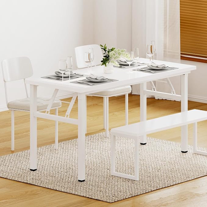 Need Office Computer Desk 54.3 Inch Sturdy Folding Laptop Table White | White Frame Writing Gaming Work Table/Foldable Home Office Desk/Sewing Table, No Assembly Required