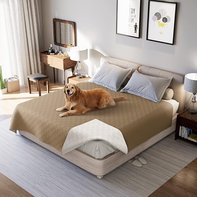 Waterproof Dog Bed Covers for Couch Protection, Water-Resistant Soft Dog Pet Blanket Anti-Slip Dog Blanket for Bed, for Furniture Bed Couch Sofa (Taupe,96x82inch)