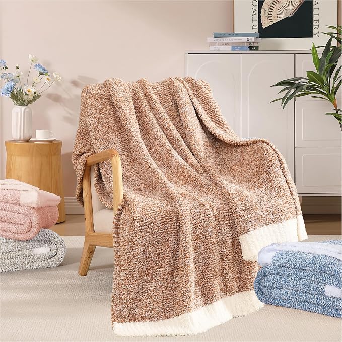 Soft Twin Blanket for Bed-Cozy Warm Reversible Knitted Blankets | Lightweight Fluffy Decor for Women, Mom, Her & Girls, Sofa, Chair, Couch, 60x80in, Cationic Dyeing Burnt Orange