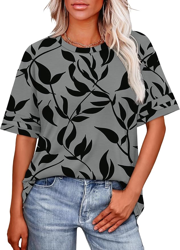 WIHOLL Womens T Shirts Loose Fit Short Sleeve Tees Crew Neck Color Block Summer Tops 2026 Fashion