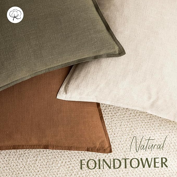 Foindtower Pack of 2, Decorative Linen Solid Throw Pillow Covers Soft Accent Cushion Case Boho Farmhouse Pillowcase for Chair Couch Sofa Bedroom Living Room Home Decor 24 x 24 Inch Orange Brown