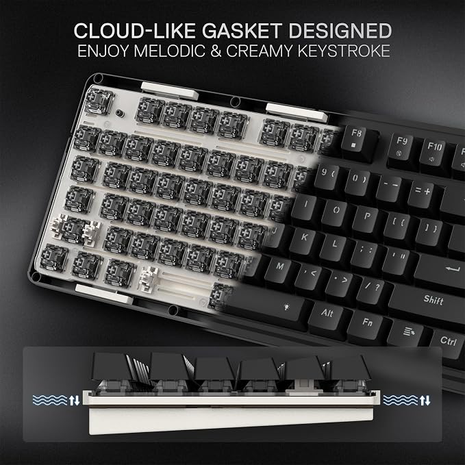 Redragon K745 Wired 108-Key Gasket RGB Gaming Keyboard, 4 Extra Hotkeys | Dedicated Shortcut Keys for Mute, Calc & Desktop, Cushioned 5-Layer Dampening for Creamy Thocky Sound, Programmable Software