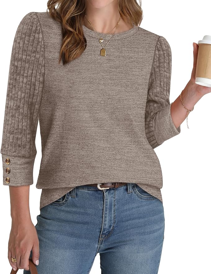 WIHOLL 3/4 Length Sleeve Womens Tops Sweaters Shirts Lightweight Spring Outfits 2026 Winter Clothing S-2XL