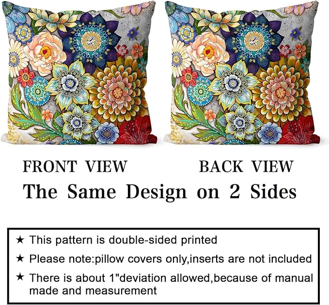 Snycler Boho Floral Throw Pillow Covers Set of 2 Colorful Boho Flower Decorative Cushions Pillowcase for Bedroom Sofa Home Decor, 16x16 Inch, Velvet, Short Plush