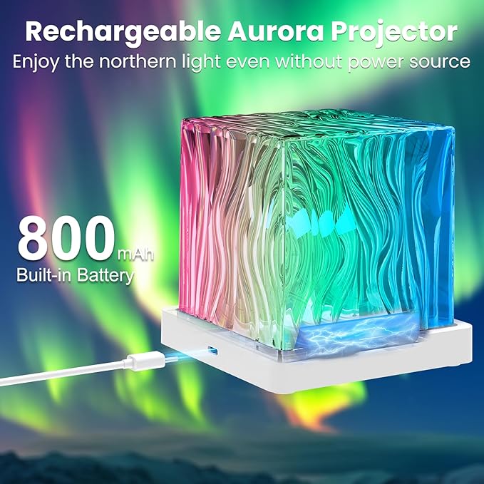 Northern Lights Projector, 16 Colors Rechargeable Aurora Light Projector & Mood Lighting Galaxy Lamp, Aurora Water Ripple Projector Light with Remote Control for Room Decorations,Cool Lights