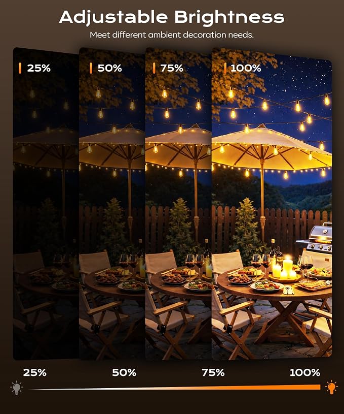 Outdoor String Lights, 100FT Patio Lights for Outside, Smart App & Remote Control with Timer, Dimmable with 4 Scene Modes, Warm White Waterproof LED Bulbs for Garden, Yard and Backyard Decor