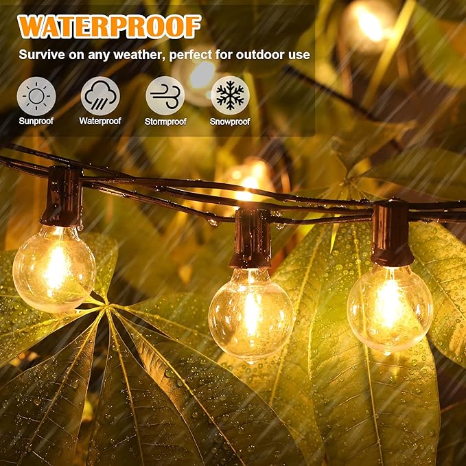 Brightever 100ft Outdoor G40 LED Globe String Lights Dimmable Waterproof Shatterproof Light Strings with 52 Bulbs Connectable Commercial Hanging Lights for Patio House Backyard Balcony