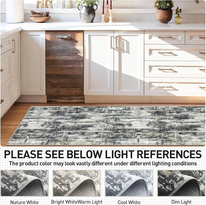 2'6''x8' Runner Rugs Washable Rug: Modern Abstract Hallway Runner Rug Indoor Soft Low Pile Thin Carpet Anti-Skid Non-Shedding Carpets for Kitchen, Entryway, Laundry, Bedroom - Black Grey Gold