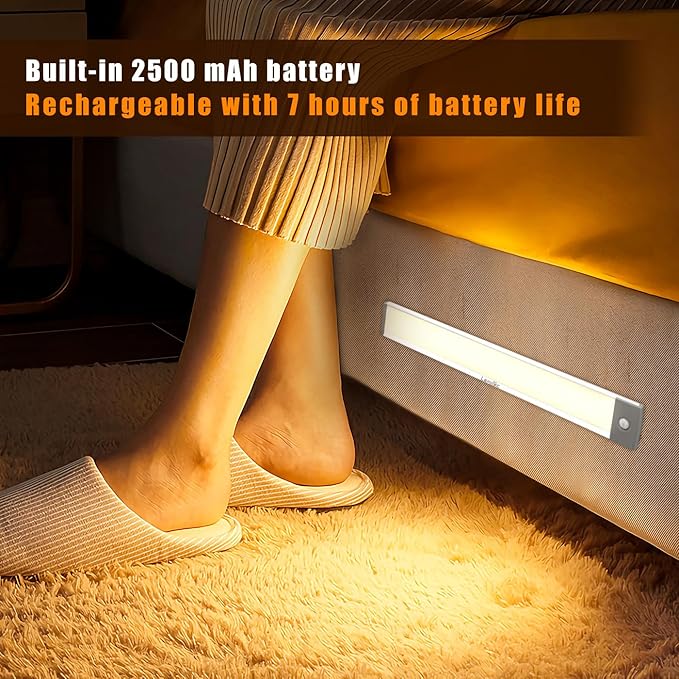 LEPOTEC 54 LED Under Counter Lighting, Motion Kitchen Cabinet Light, Battery Operated Closet Lights, Rechargeable Wireless Camper Caravan Night Light,Warm White (2 Pack)