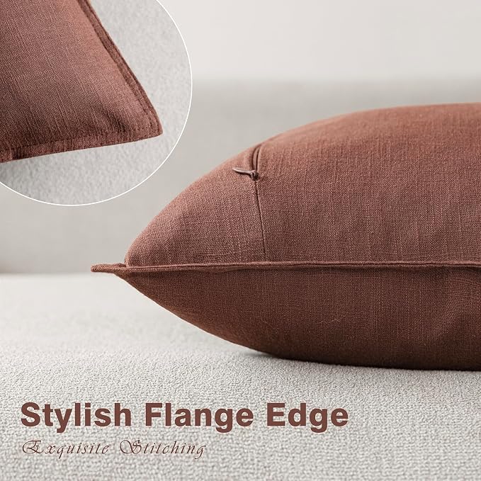 Foindtower Pack of 2, Decorative Linen Solid Throw Pillow Covers Soft Accent Euro Cushion Case Boho Farmhouse Pillowcase for Chair Couch Sofa Bedroom Living Room Home Decor 20 x 20 Inch Rust Red