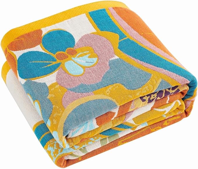 XIBLC Boho Throw Blanket, Lightweight Blankets for Summer, 100% Cotton Bohemian Decorative Throw Blanket, 80"x90" Reversible Muslin Breathable Woven Farmhouse Blankets Quilt,