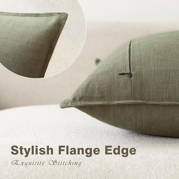 Foindtower Pack of 2, Decorative Linen Solid Throw Pillow Covers Soft Accent Cushion Case Farmhouse Neutral Pillowcase for Chair Couch Sofa Bedroom Living Room Home Decor 20x20 Inch Olive Branch Green
