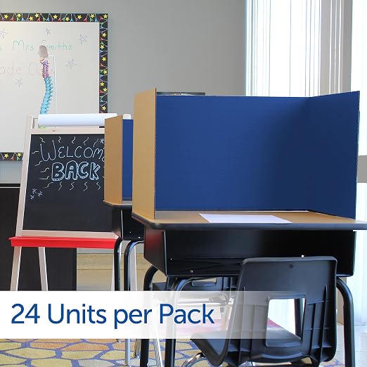 Flipside Products 18”x 48” Blue Study Carrel, Privacy Boards, Student Privacy and Focus Booth for The Classroom, Desk Divider Cubby for Tests, Made in USA - 24 Pack