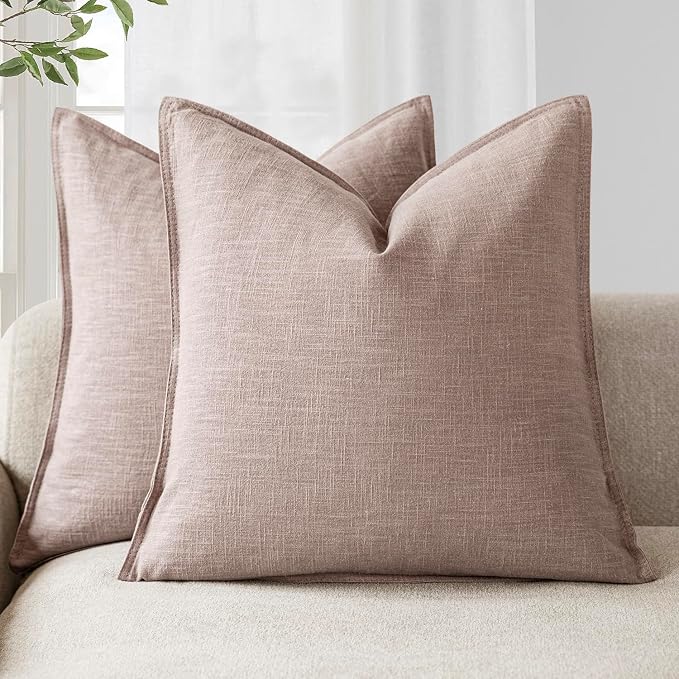 Foindtower Set of 2, Decorative Linen Solid Throw Pillow Covers Soft Accent Euro Cushion Case Boho Farmhouse Pillowcase for Chair Couch Sofa Bedroom Living Room Home Decor 20 x 20 Inch Dusty Pink