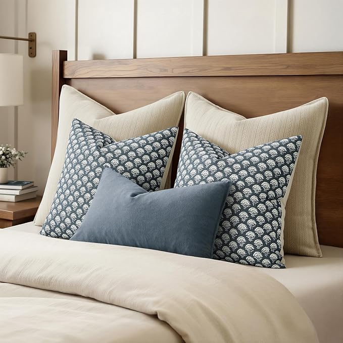 MIULEE Floral Print Decorative Pillow Covers 20x20, Dusty Blue | Vintage Boho Farmhouse Modern Home Decor, Set of 2, Block Print Cushion Covers for Couch Sofa Bed Living Room