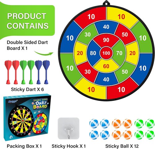 Large Dart Board - Double-Sided Fun for Kids | Indoor/Outdoor Game with Sticky Balls & Darts