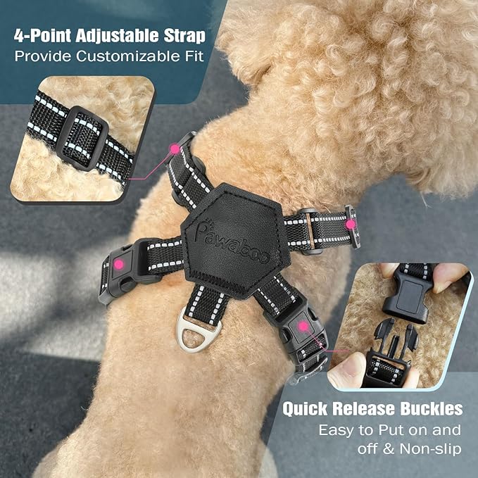 Pawaboo Small Dog Harness and Leash Set, Puppy Harness X-Frame No Pull No Choke, Dog Vest Harnesses Adjustable for Small Medium Sized Dogs, Soft Breathable Pet Harnesses for Walking Outing (S, Black)