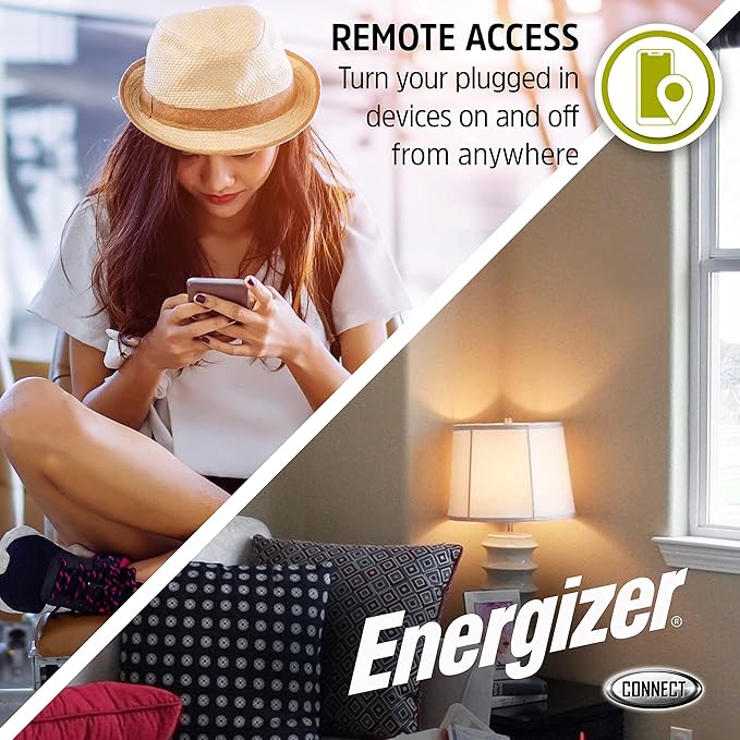 Energizer Connect Smart WiFi Plug 2 Pack, Mobile Connect App Enabled, Voice Controlled, Alexa, Echo, Siri, Hey Google Enabled, No Hub Required, Mini Outlet 15-Watt, 2.4GHz, ETL & FCC Certified