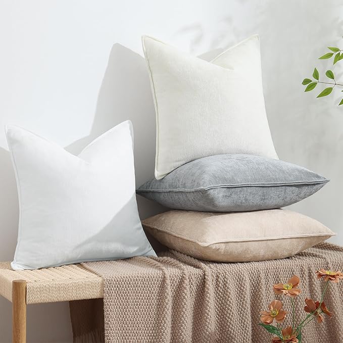 decorUhome Chenille Ultimate Gray Throw Pillow Covers 26x26 Set of 2 | Fall Soft Euro Sham Couch Decorative Modern Velvet Pillow Cases with Elegant Design for Sofa Bed Living Room Home Decor