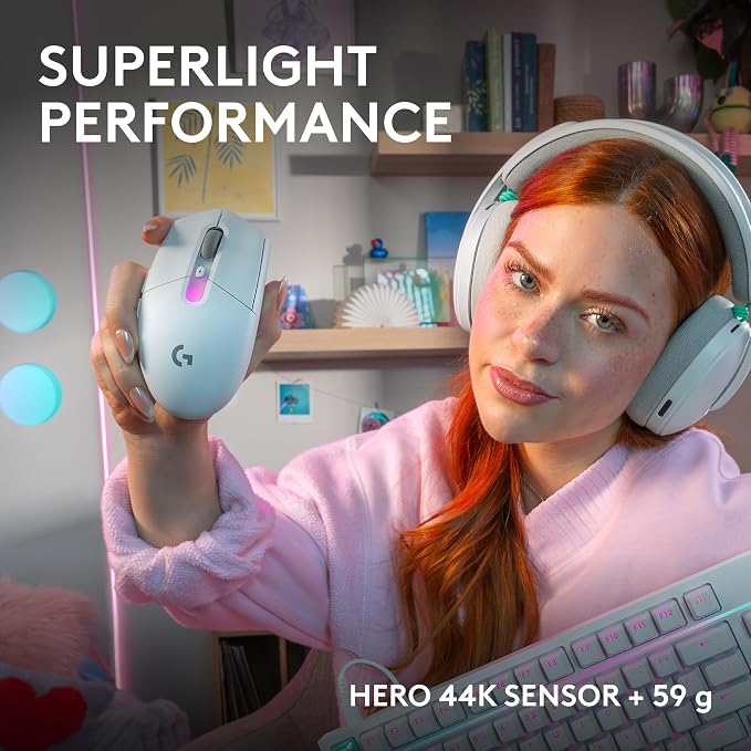 Logitech G305 X Superlight Wireless Gaming Mouse - White | Lightweight 59g, HERO 44K Sensor, RGB lighting, Lightspeed, Bluetooth, 130+ Hr battery life, 6 programmable buttons, PC/Mac