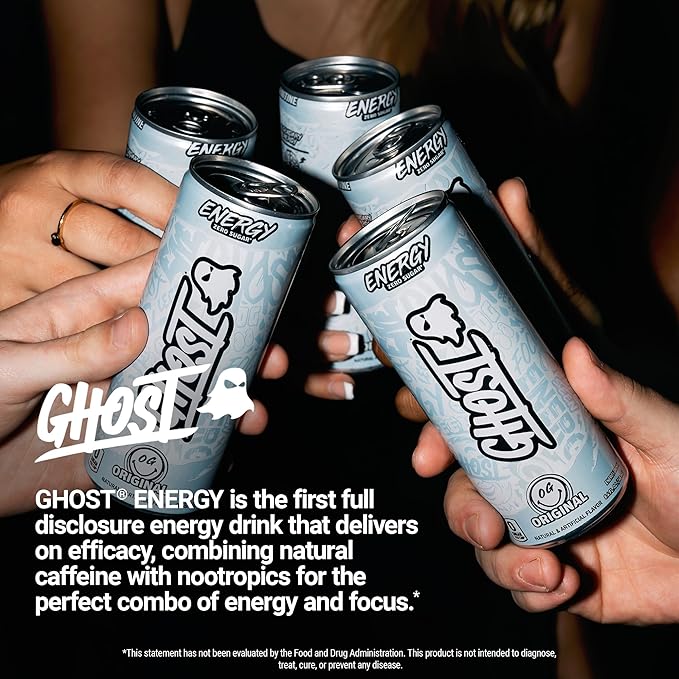 GHOST Energy Drink - 24-Pack, Original, 8.4oz - Energy & Focus & No Artificial Colors - 100mg of Natural Caffeine, L-Carnitine & Taurine - Gluten-Free & Vegan