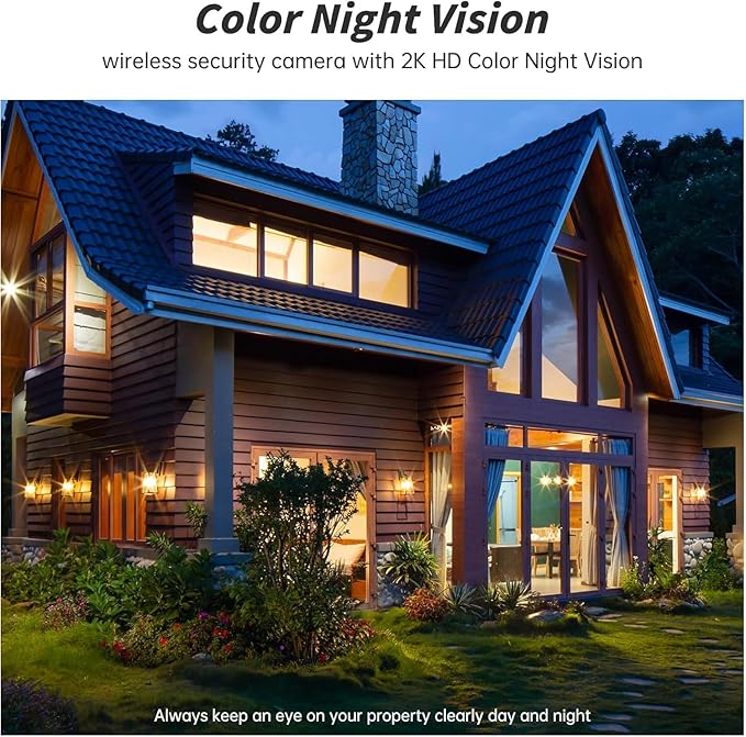 Security Cameras Wireless Outdoor, 2K Battery Powered WiFi Camera with AI Motion Detection, Spotlight Siren Alarm, Color Night Vision, 2-Way Audio, Waterproof Home Surveillance, Cloud/SD Storage