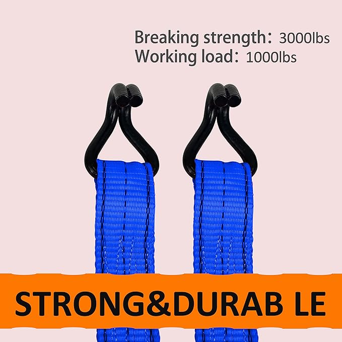 HFS(R) 4PC 1-1/2" x 15 ft Heavy Duty Ratchet Cargo Tie Down Straps 3000lbs Dual J-Hooks (Blue)