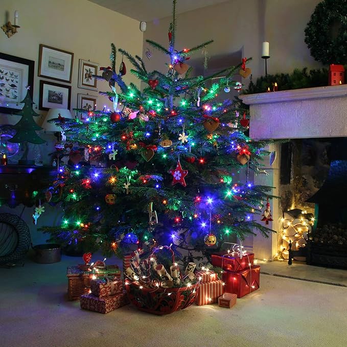 Dazzle Bright Multi-Colored Christmas String Lights, 82ft 1000 LED Waterproof Green Wire Fairy Lights with 8 Modes, Outdoor Lights for Xmas Tree Holiday Wedding Party Christmas Decorations