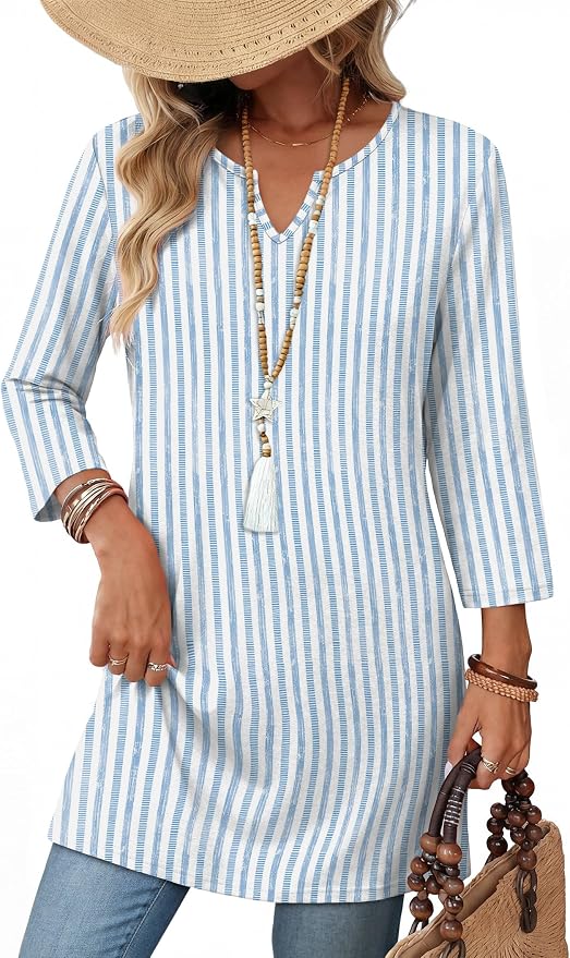 OFEEFAN Summer Boho Tops For Women 3/4 Length Sleeve Womens Tops Vacation Outfits