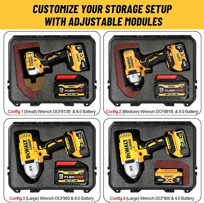 Case for Dewalt Impact and Torque Wrench - Waterproof Hard Tool Box for Dewalt Set, Power Tool Combo Kit Bag for Atomic 20V Max 2/1 3/4 3/8 Inch Cordless Torque Wrenches/Battery (Case Only)